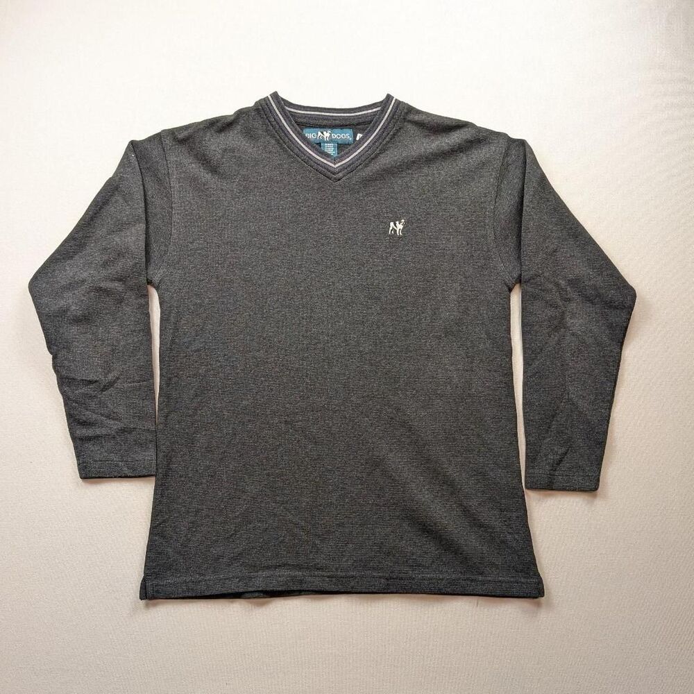 Vintage Big Dogs V Neck Grey Cotton Sweater Size Small Casual